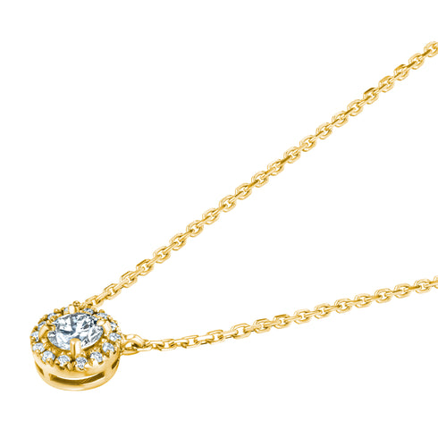 0.40ct Lab Diamond Halo Necklace in 9K Yellow Gold G/Vs